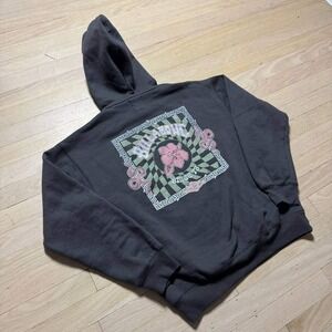 Billabong Mens Gray Graphic Hoodie Hibiscus Snake Pullover Sweatshirt Size M